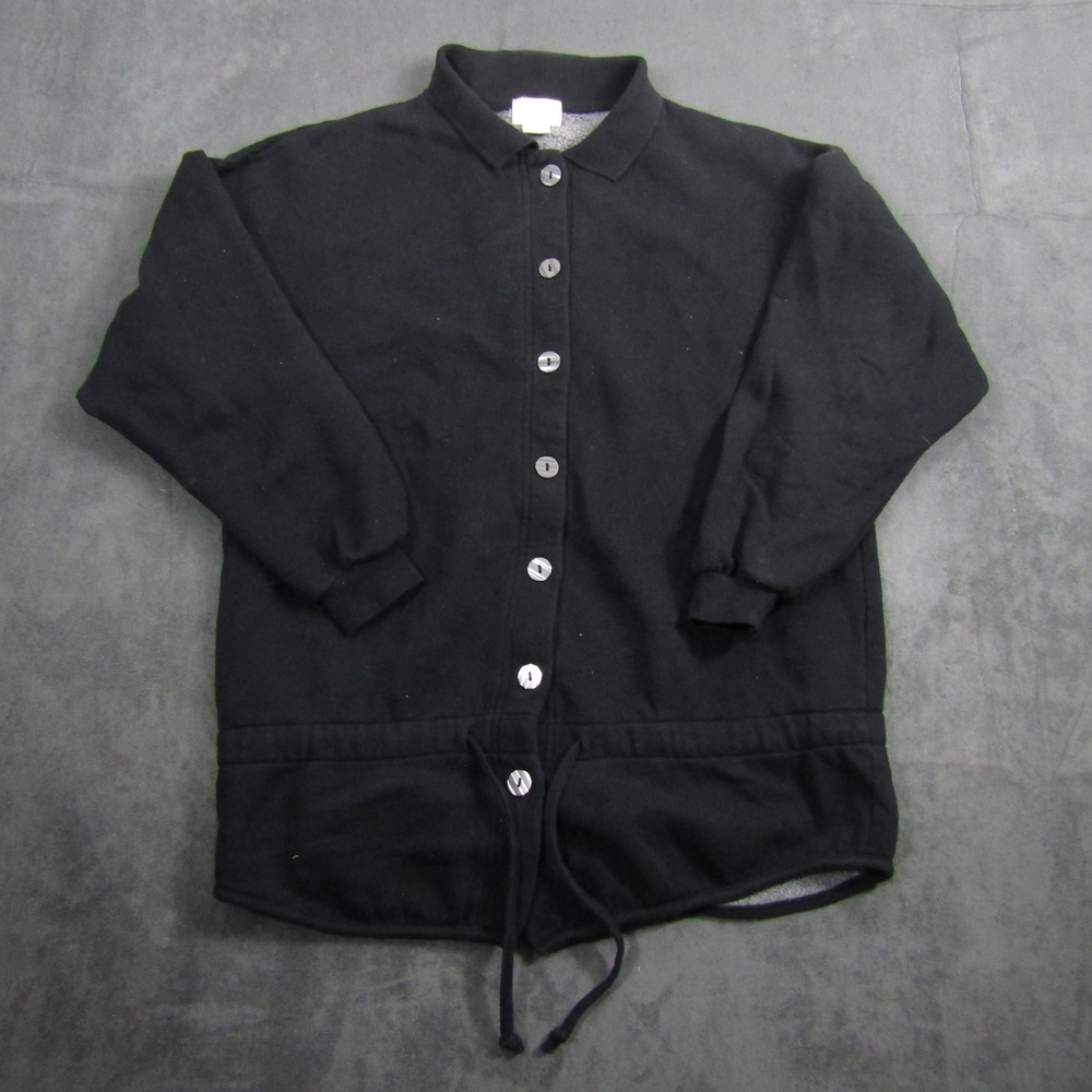 Moda International Sweatshirt Top Women XS/S Black Button Front Drawstring Hem